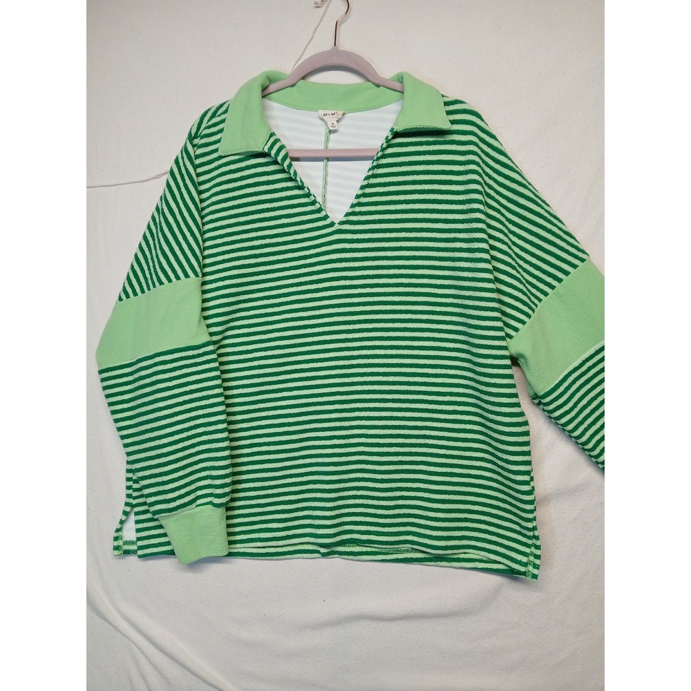 Bi Bi oversized Striped Collared V Neck Pullover‎ bright eccentric artsy
